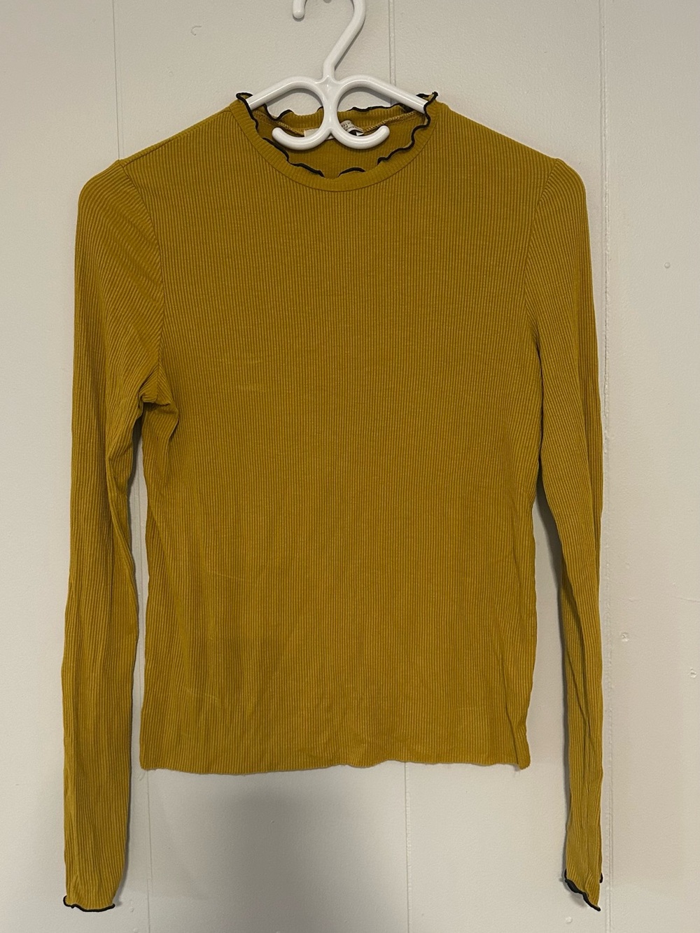 Zara Ribbed Long-Sleeve Mock Neck Top - Mustard